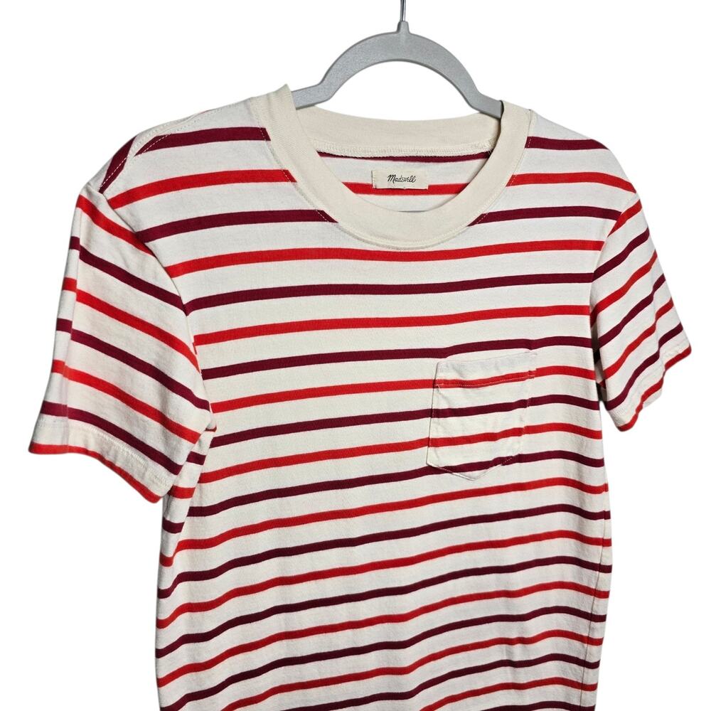 Madewell Striped T Shirt Dress XXS Red‎ White Cotton Crew Neck Pocket Coastal
